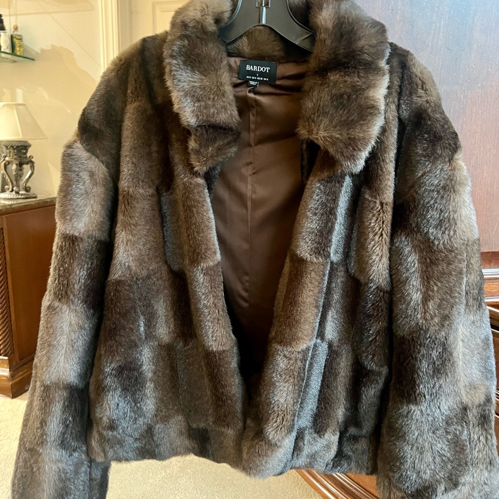 Bardot Dark Brown Faux Fur Short Jacket